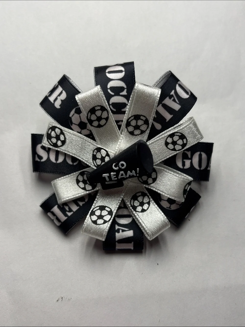 Black & White Soccer Team Ribbon Hair Bow
